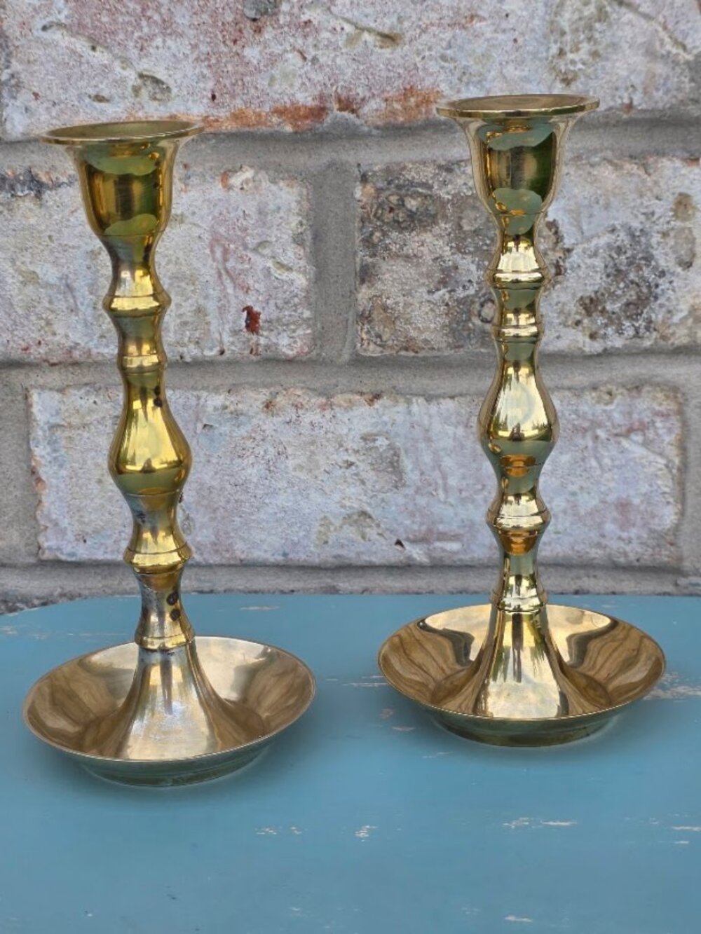 Vintage Solid Brass Candlestick Holders Pair Made in India
